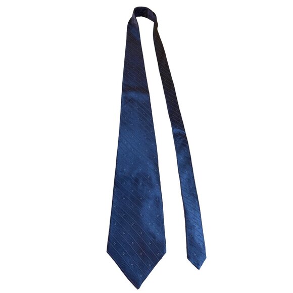 Van Heusen Mens Silk Neck Tie Made in USA Solid Blue Stripe Diamond Dots Work - Picture 1 of 6